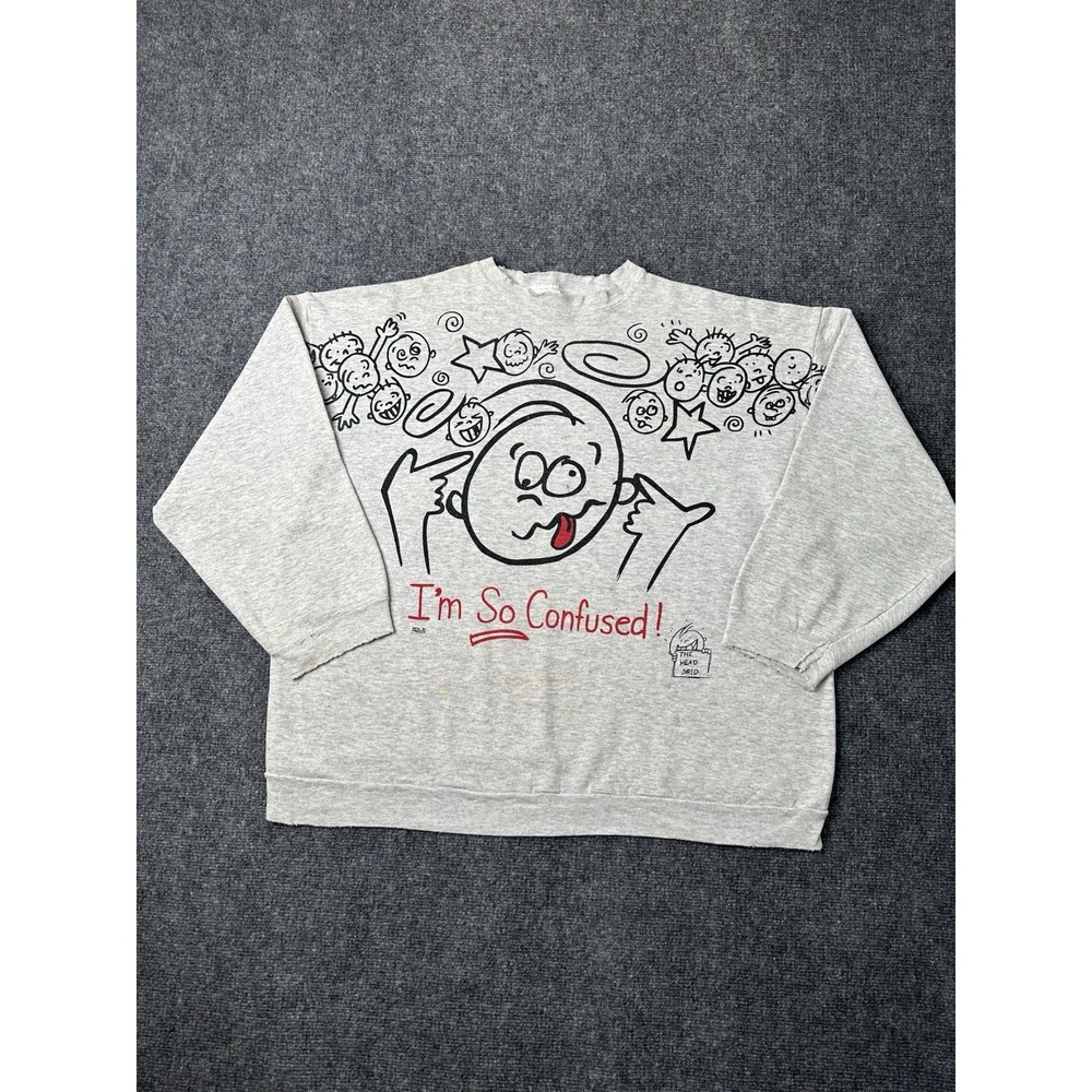 Mens Graphic Sweatshirt Tultex Gray Im So Confused Pullover, Size 2XL